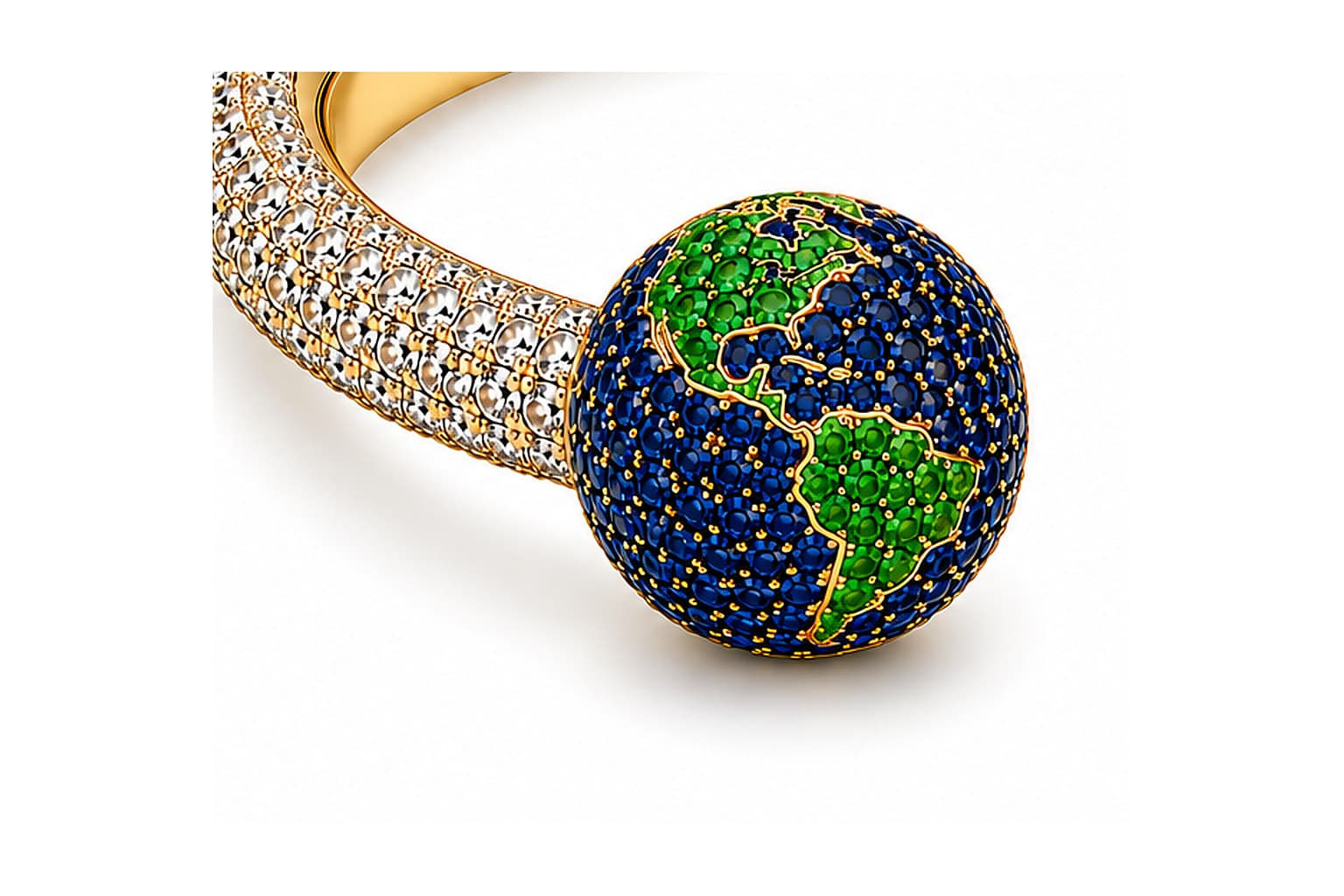 Global Bracelet, left globe of sapphires and emeralds.